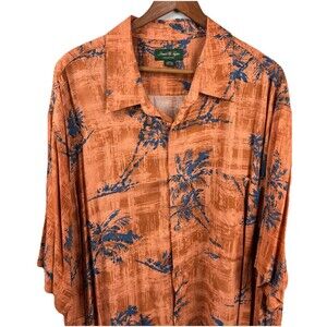David Taylor Collection Men’s Hawaiian Shirt 3XLT Orange Rayon Palm Trees